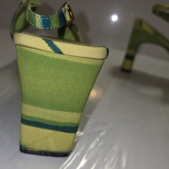 Coup D'Etat LTD Zany Women's Green Striped Block Heels Slingback Pumps Size 9.5 - Picture 8 of 10